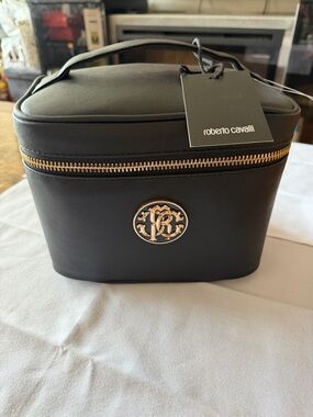 Roberto Cavalli Black Vanity Case with Gold Emblem
